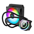 Aluminium CPU liquid cooling radiator with fan, available in 120mm, 240mm, and 360mm sizes with RGB lighting options.