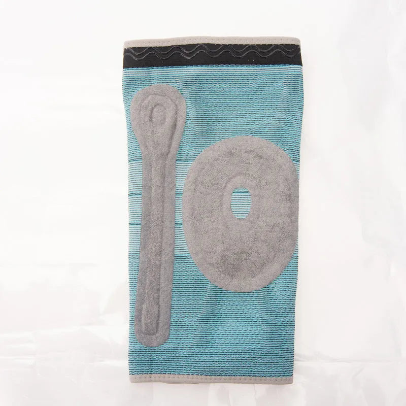 Sky blue elastic fibre knee pads for running and basketball sports.