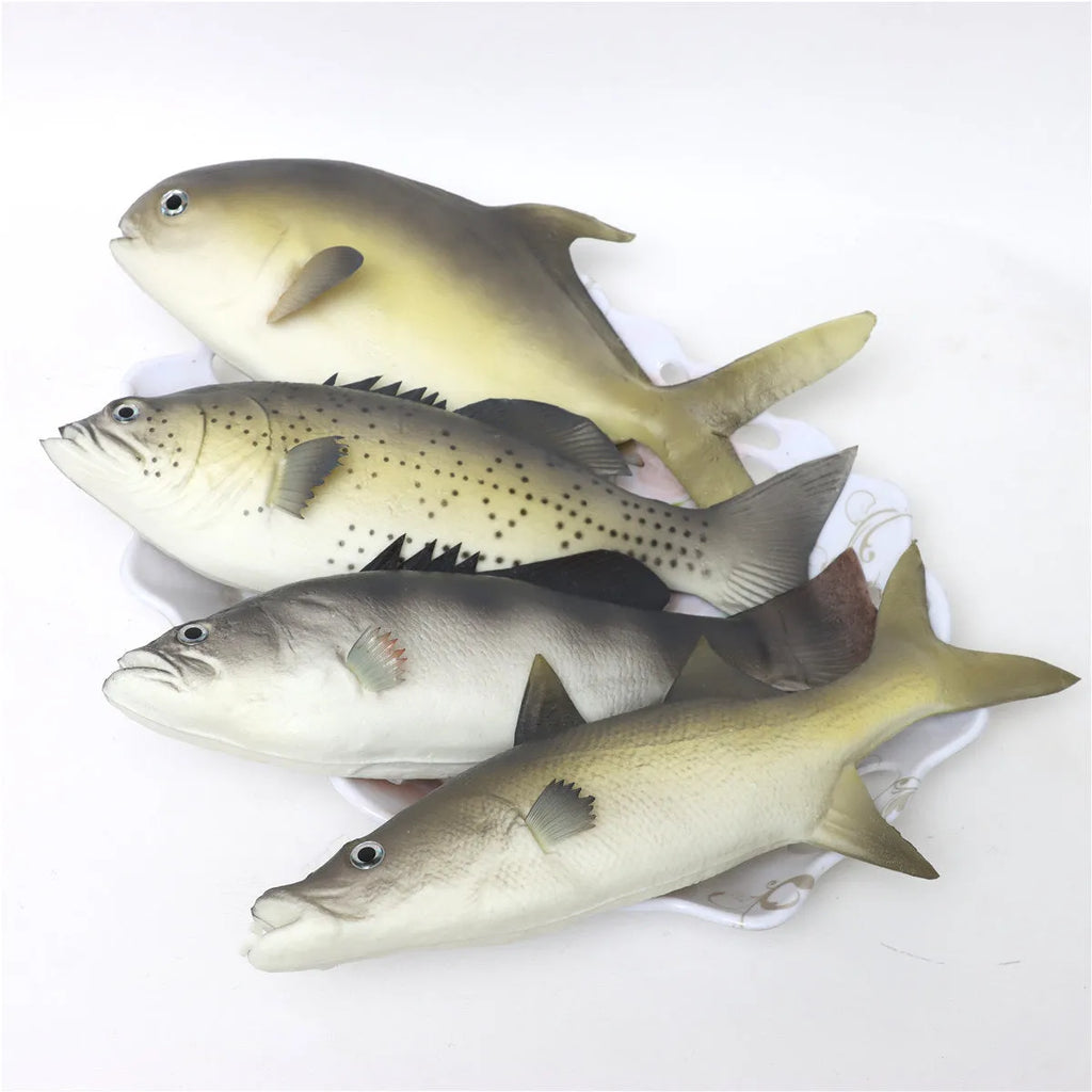 Three PU simulated fish ornaments showing yellow-fin tuna, yellow fin tuna, and small tuna marine models
