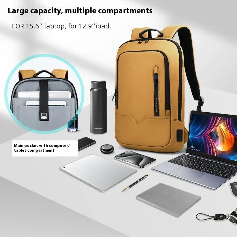 Men's lightweight polyester laptop backpack with USB charging port in multiple colour options