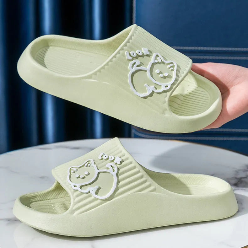 Cat design platform slippers made from soft EVA material with thick non-slip soles