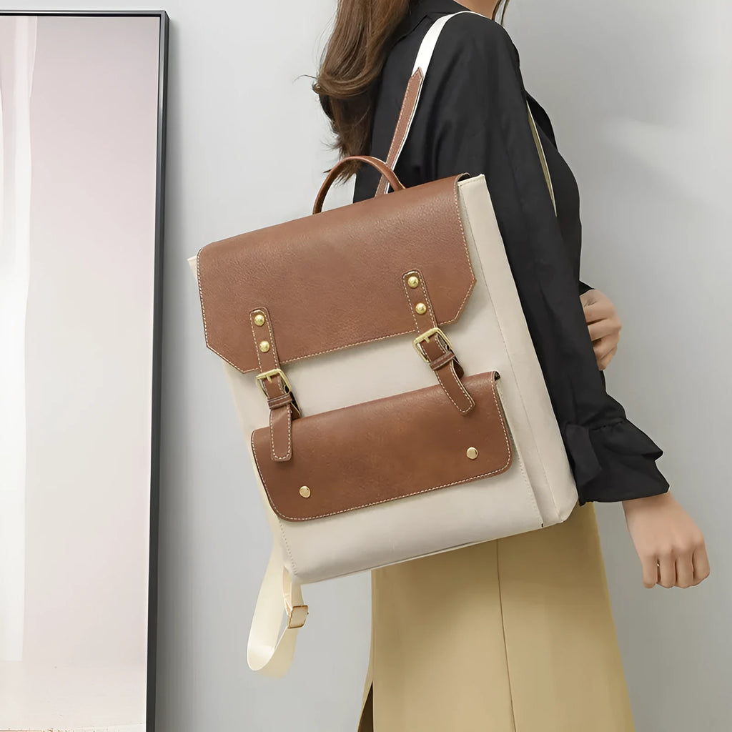 Korean retro backpack in soft PU material showing ventilation features and burden reduction design