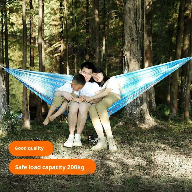 Bohemian yellow parachute cloth hammock measuring 260x140cm with 200kg capacity for outdoor park use