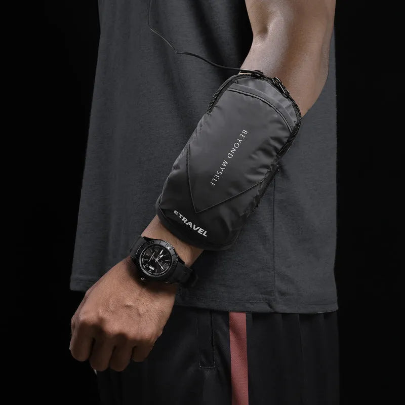 Lightweight reflective running arm bag with adjustable strap and phone compartment