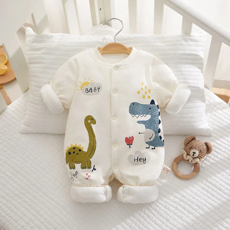 Cotton baby romper long sleeve thickened 120g fabric simple style zoo pattern for infants