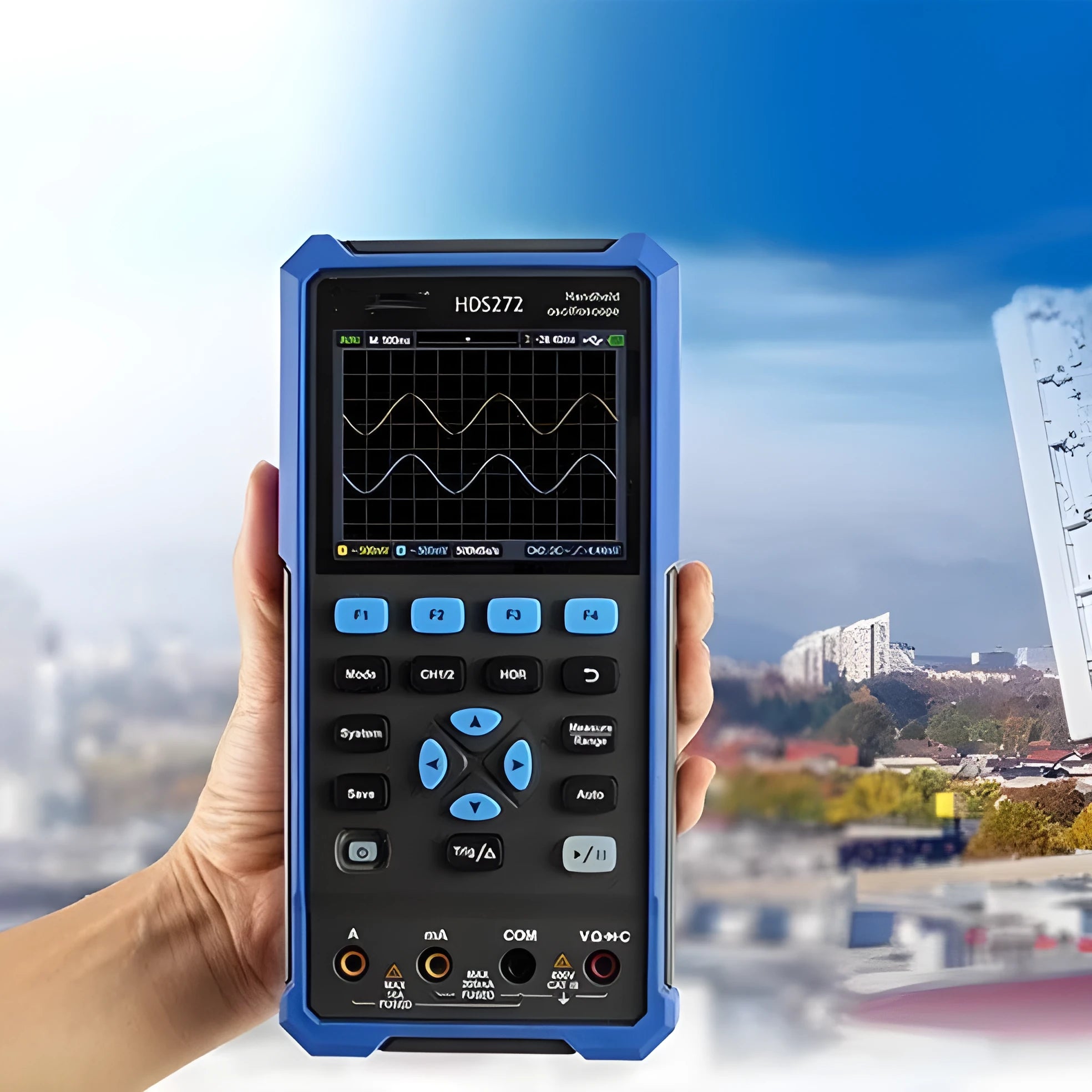 Handheld digital oscilloscope with probe and accessories for automotive diagnostics