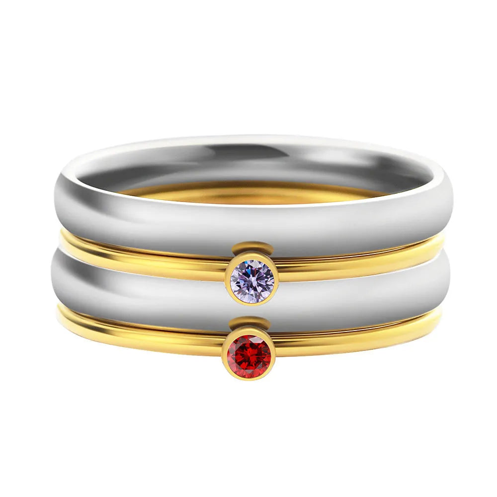 December birthstone engraved titanium steel ring with geometric design on finger