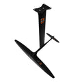 Black carbon fibre racing hydrofoil board with aluminium alloy construction and 1051mm front wing