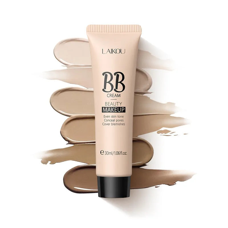 30ml tube of natural BB cream showing nine shade options from ivory white to brown