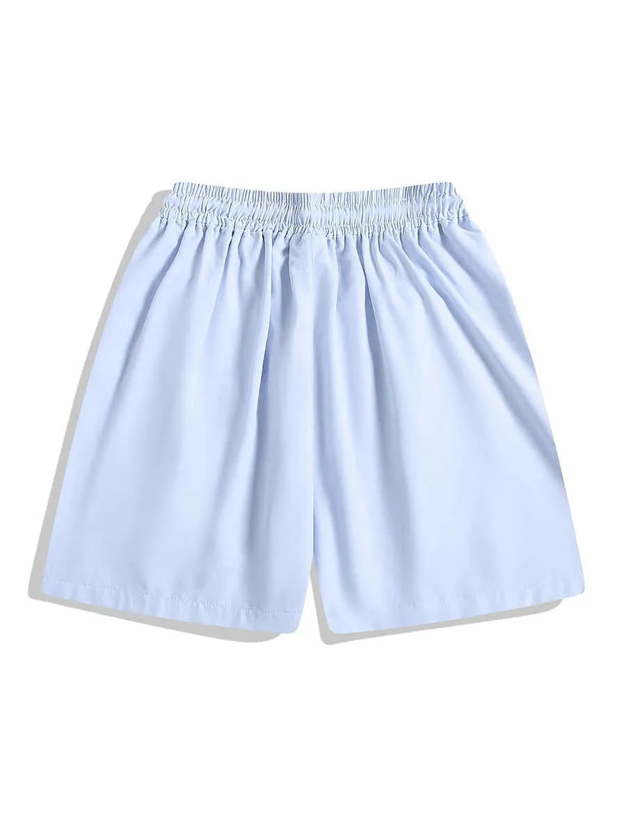 Men's quick-drying black sports shorts with elastic waistband and loose straight-leg fit