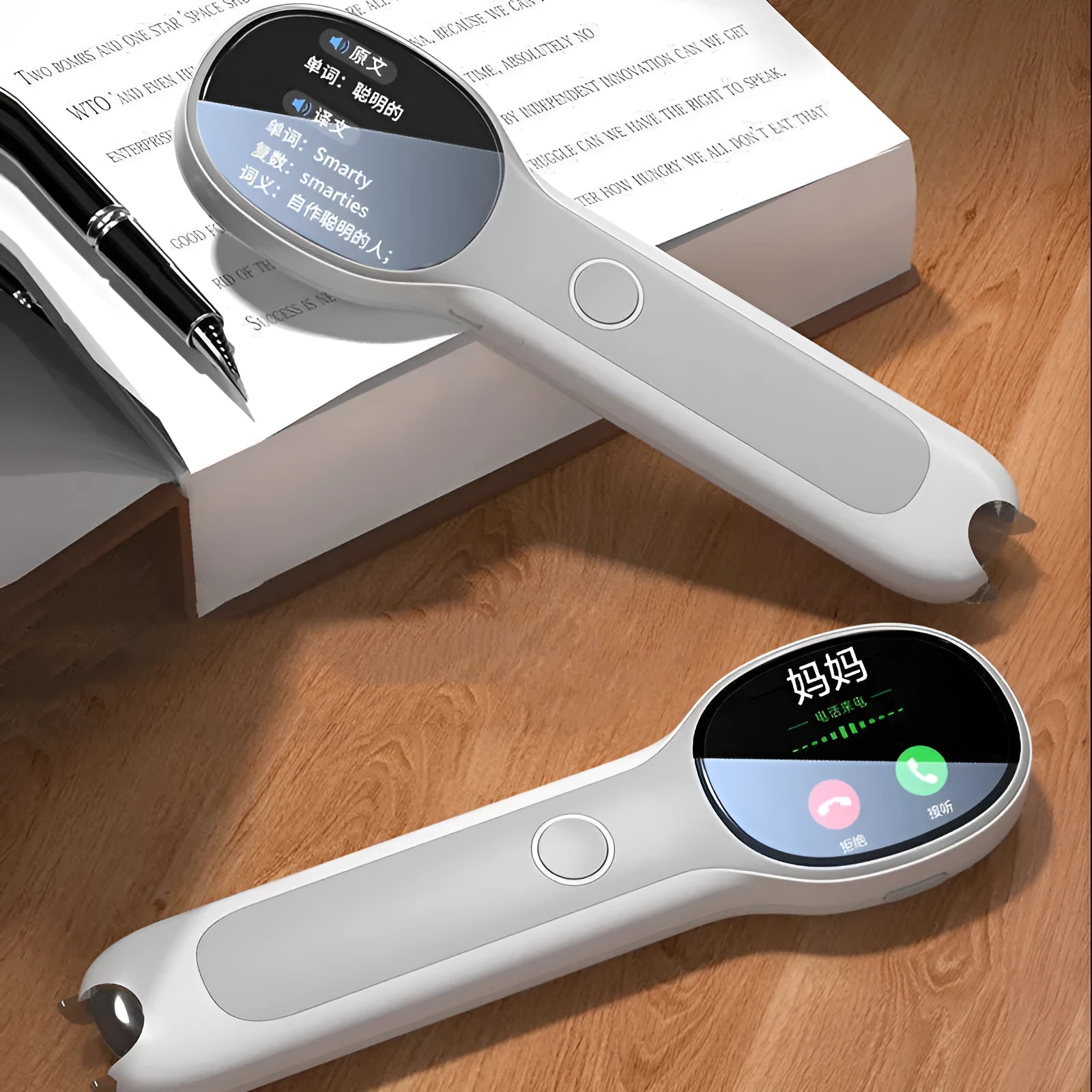 Universal reading pen translation device in white with USB charging cable