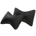 Black quilted diamond pattern car headrest neck pillow with contrast stitching.