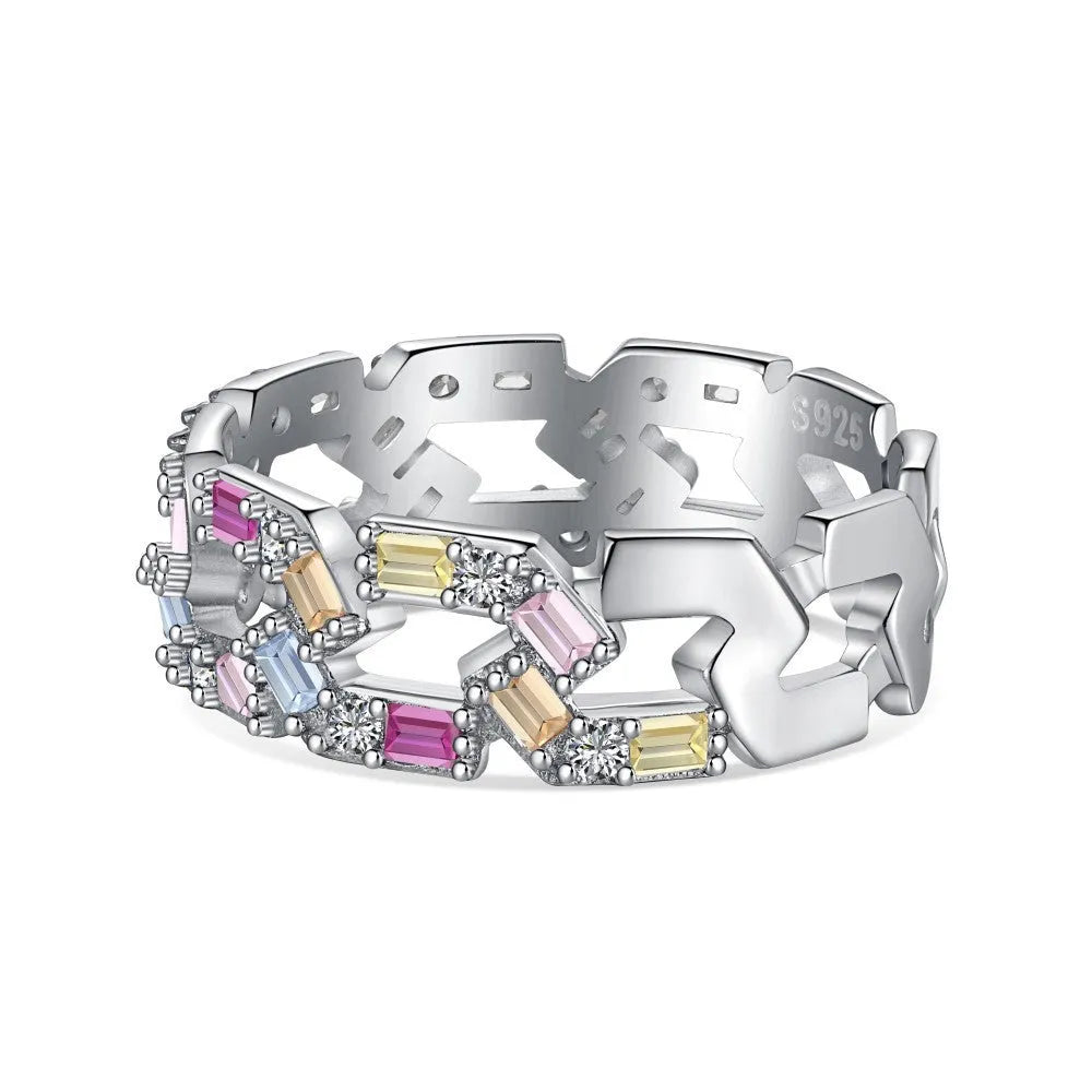S925 sterling silver colour zircon ring for women in electroplated finish