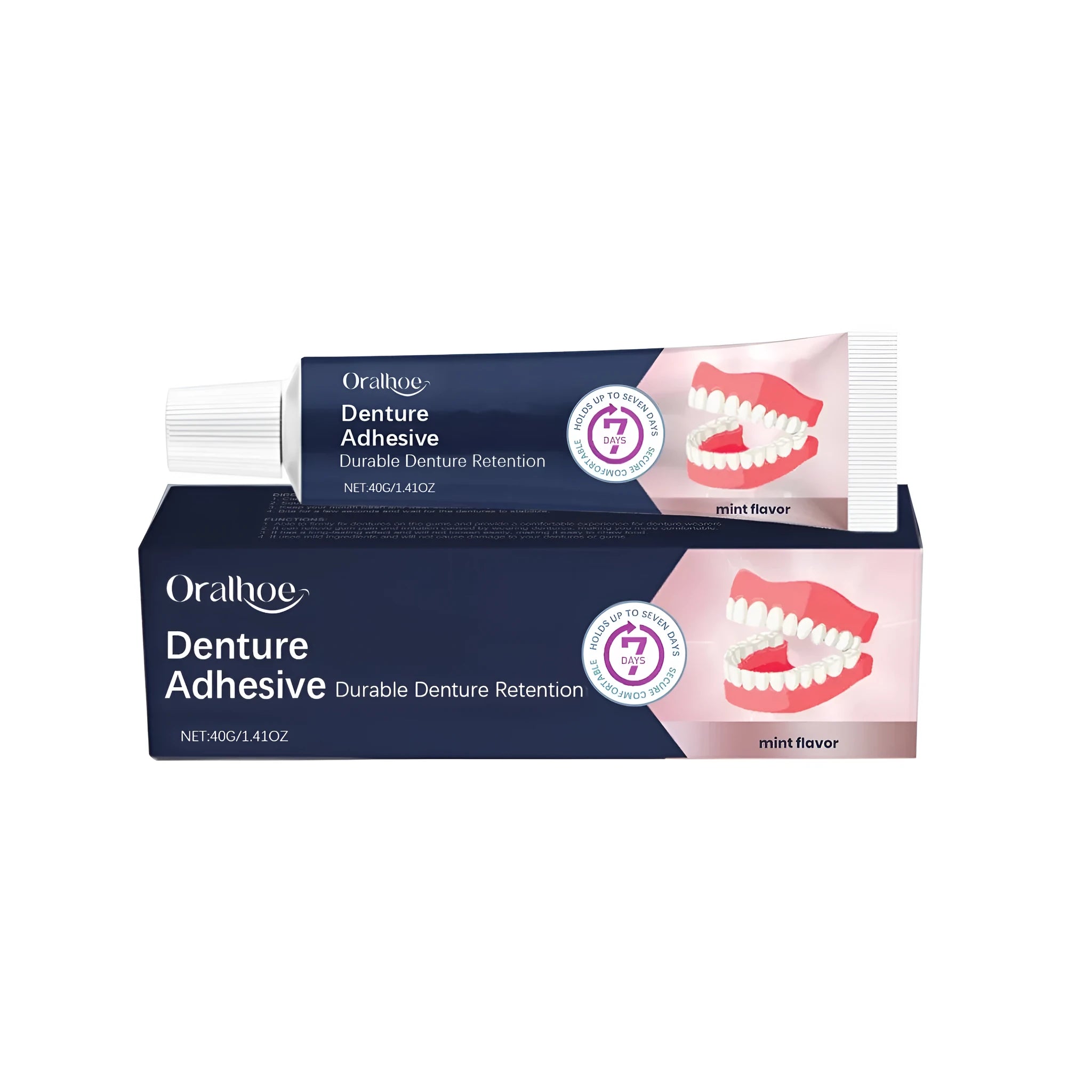40g tube of denture adhesive cream with menthol for securing dentures