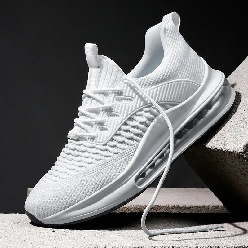 Men's black mesh running shoes with rubber sole and lace-up closure for summer sports