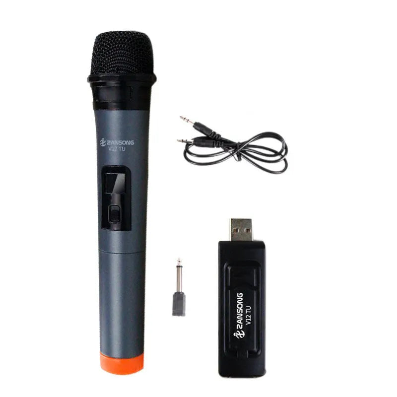 Black V12 wired dynamic microphone with USB receiver and audio cable