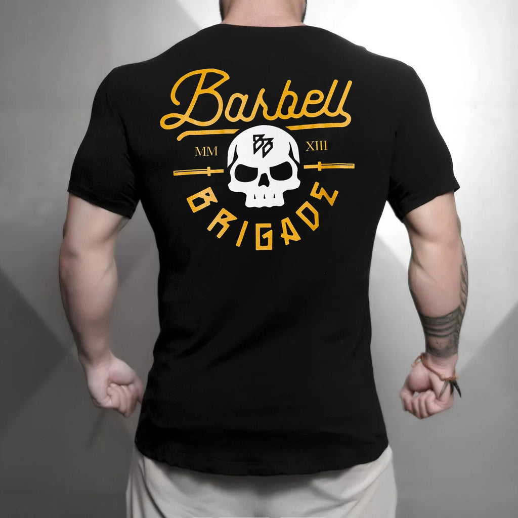 Black gold cotton moisture wicking short sleeve round neck T-shirt for men