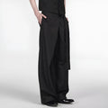 Black straight-leg trousers with adjustable waist and single pleat design in Tencel cotton blend fabric