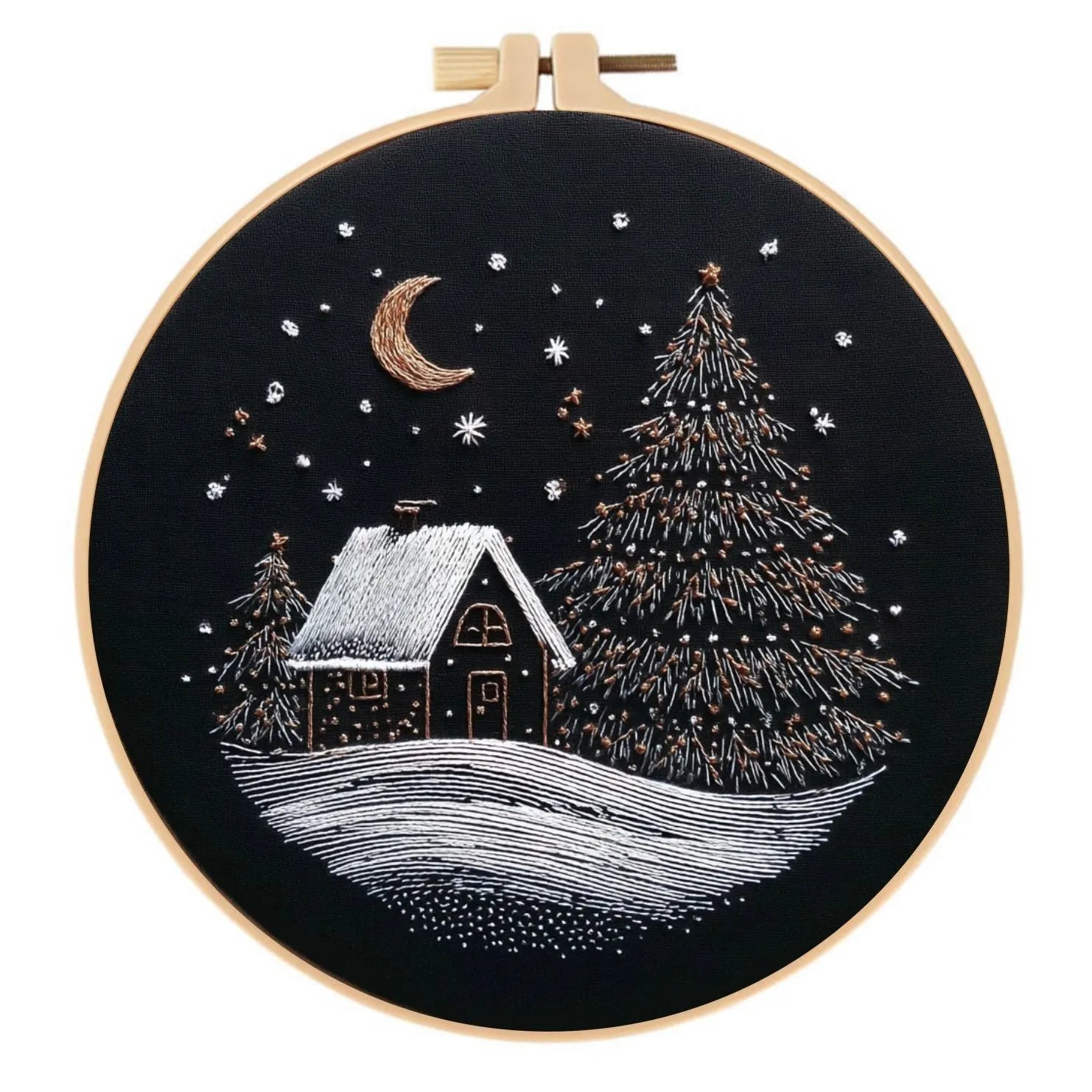 Christmas snow house embroidery fabric kit 28x28cm cotton linen modern simplicity landscape pattern