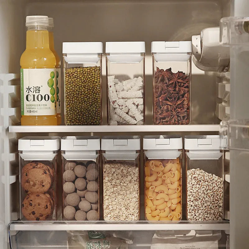 White transparent plastic grain storage box with Japanese design, 400ml capacity.