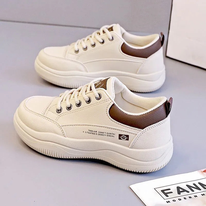 Women's white Korean-style lace-up shoes with cross-strap detailing and round toe