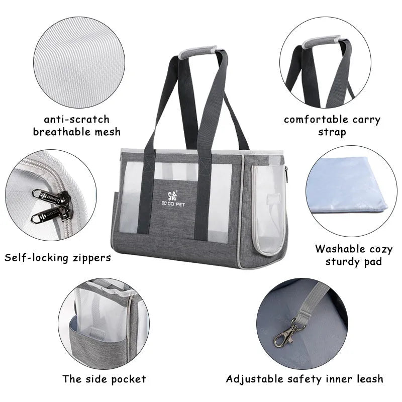 Grey large capacity Oxford cloth pet carrier backpack for dogs and cats with breathable mesh side panels