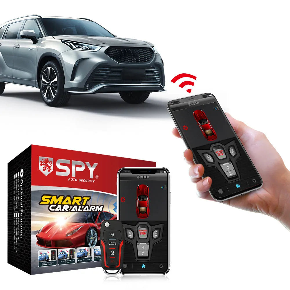 Red and frosted black one-way remote control car alarm system with two remotes for 3000m range and GPS tracking.