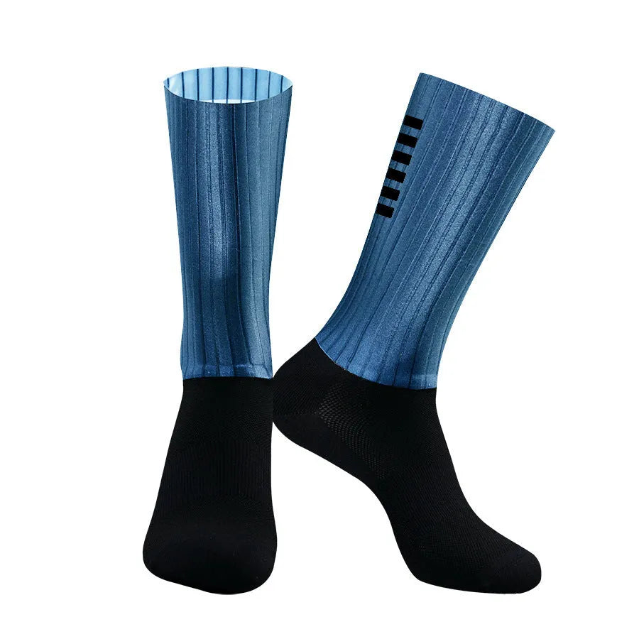 A pair of breathable athletic sports socks for cycling and running, shown in one of six available colours.