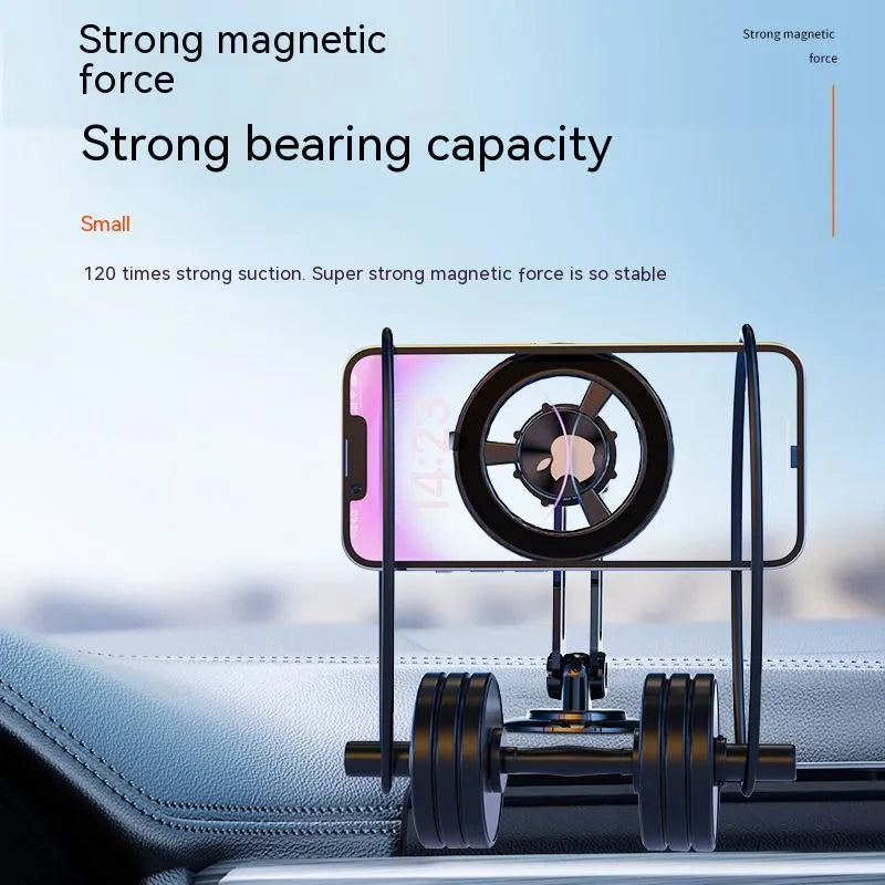 Metal car magnetic phone holder with magnetic rings on windscreen in black finish