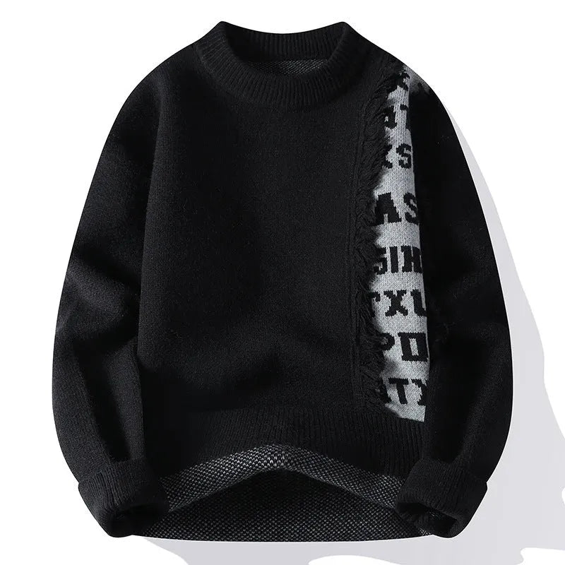 Men's loose fit knitted pullover with ribbed hemline in rabbit fur blend fabric