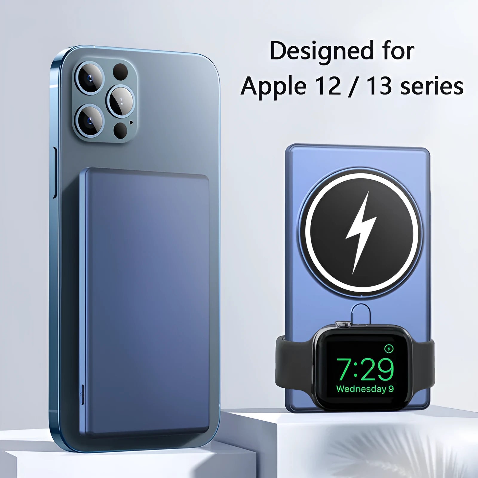 Three-in-one magnetic wireless charging power bank 5000mAh ultra-thin black