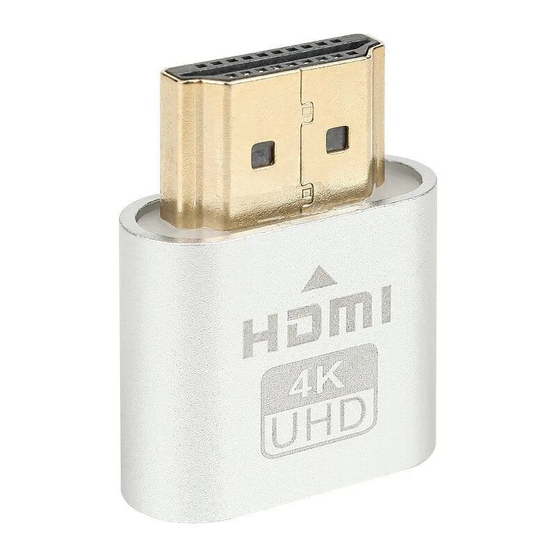 Compact graphics card virtual display spoof with HDMI interface, shown in gold finish, measuring 26.5mm in length.