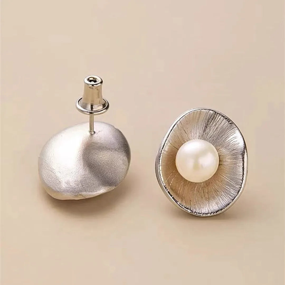 Sterling silver geometric earrings with pearl accents and gold electroplated finish
