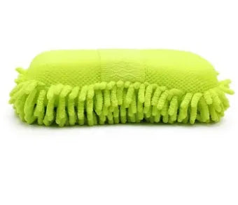 Silvery green chenille car wash sponge measuring 14 by 25 centimetres