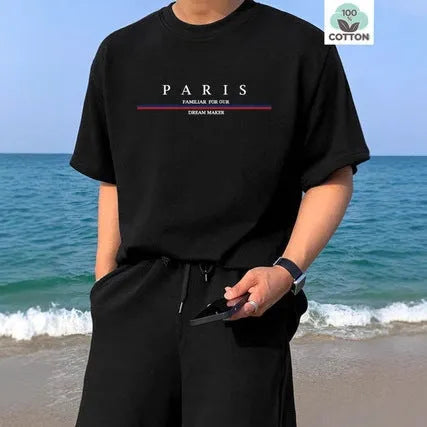 Men's casual pure cotton T-shirt with printed letter design in multiple colour options
