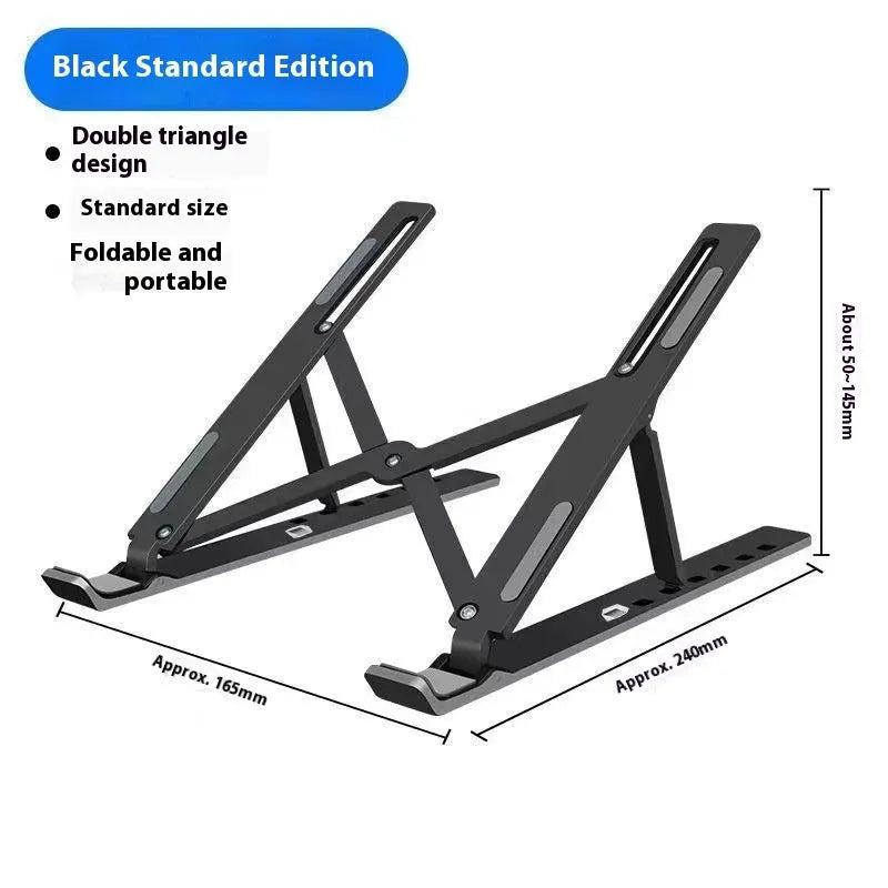 Silver aluminium alloy folding laptop stand with silicone padding for 16-inch or 18-inch devices