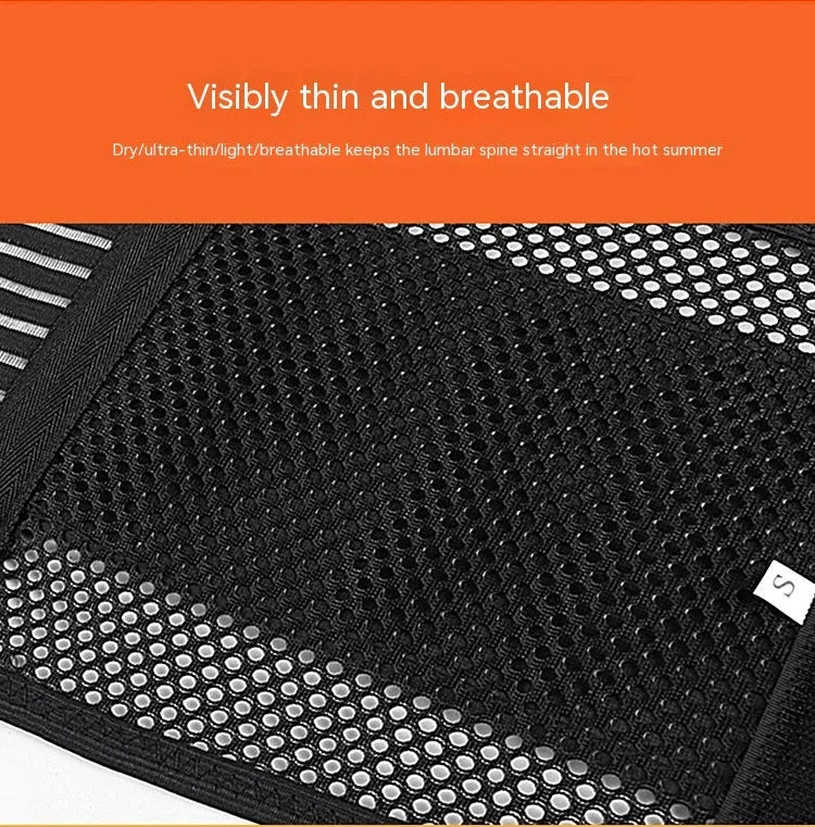 Black adult sports waist support belt with steel plate for lumbar protection during fitness activities.