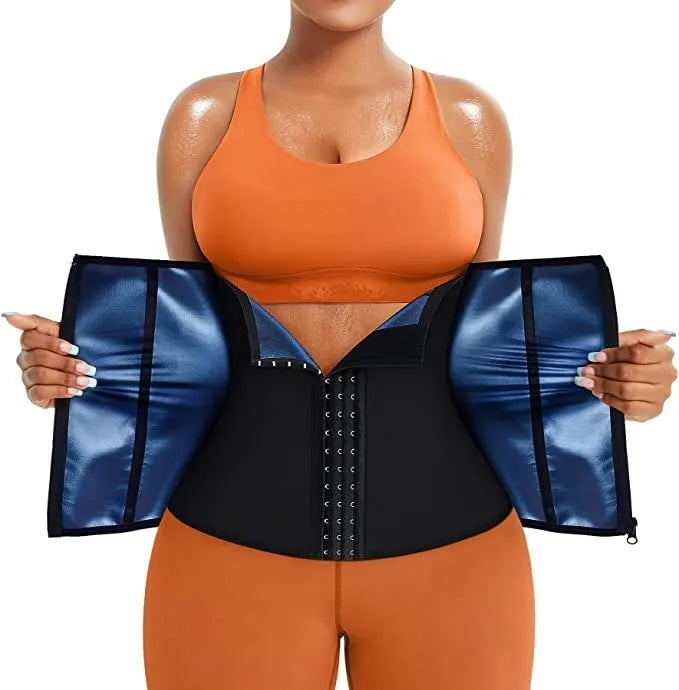 Blue neoprene sports abdominal belt with adjustable waist shaping contraction
