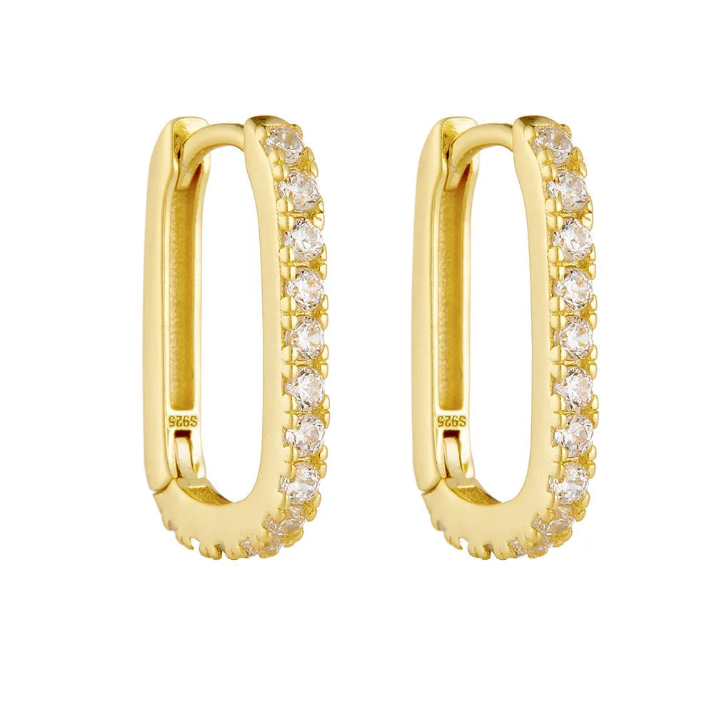 S925 sterling silver oval zircon ear clip earrings in geometric design