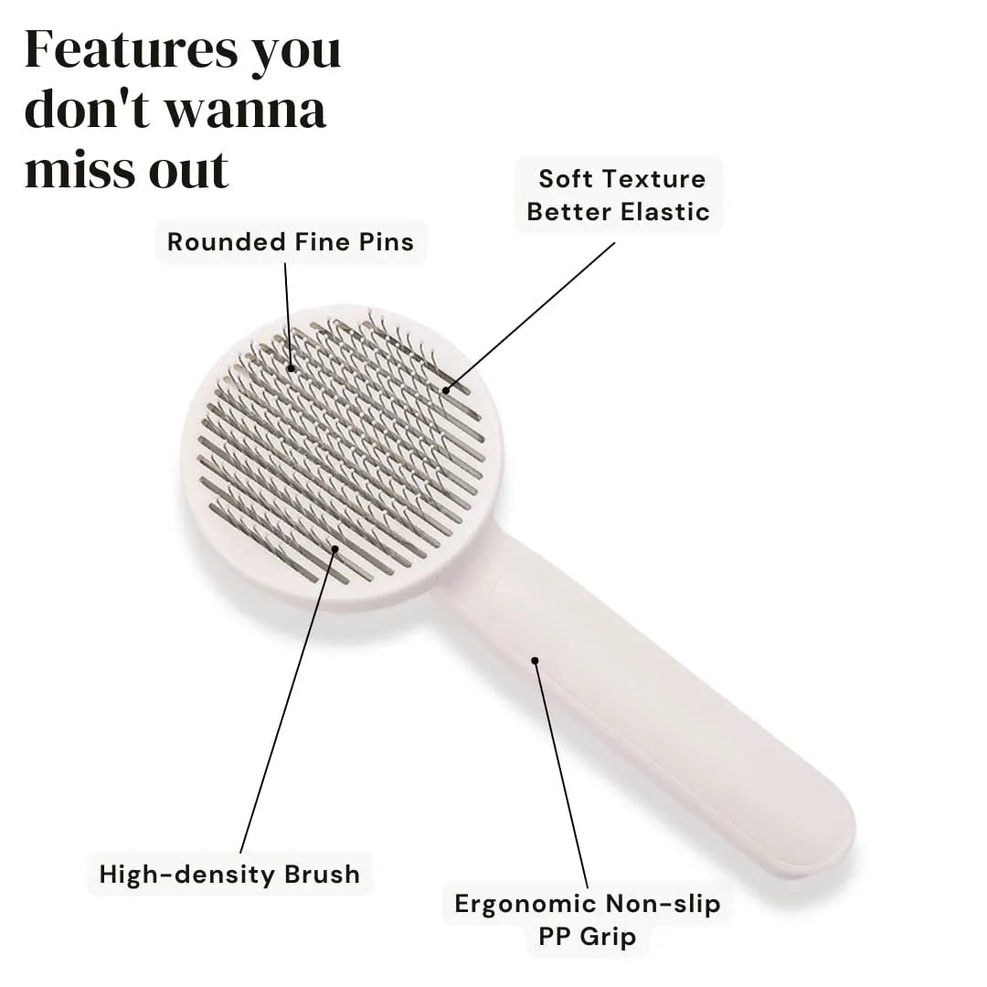 Self-cleaning pet slicker brush with blue ergonomic handle for dog and cat grooming