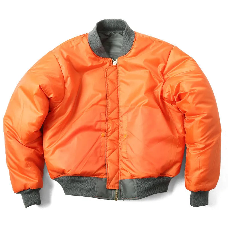 Men's army green loose fit cotton-padded pilot jacket with nylon exterior
