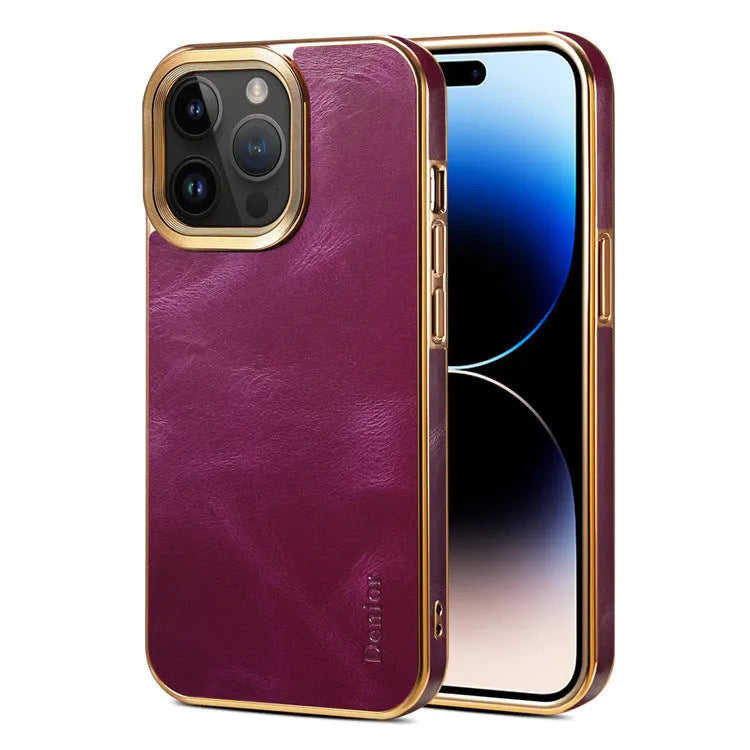 Handmade leather iPhone case in vintage oil wax leather with slim profile and 360-degree protection