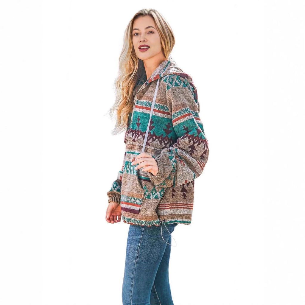 Women's retro fashion half-zip long sleeve sweatshirt with digital print, loose fit pullover in polyester, colour M2590801