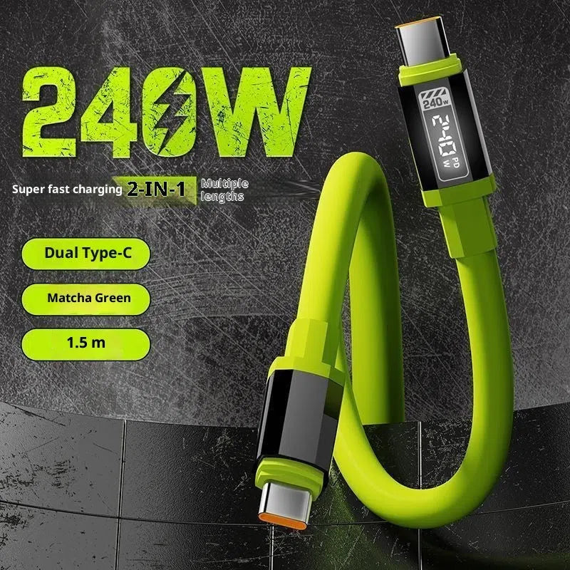 Blue braided 240W fast charging Type-C data cable with multiple length options