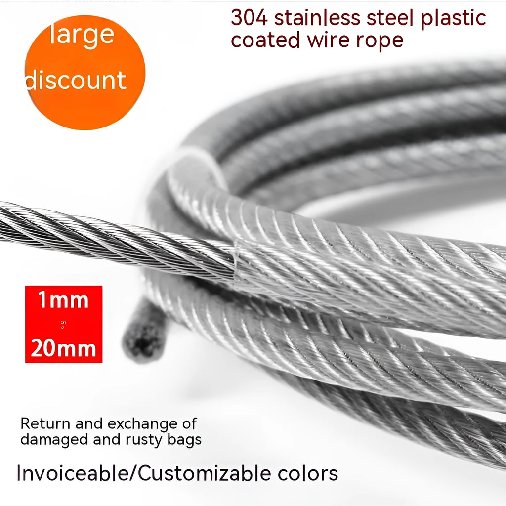 304 stainless steel security cable with double twist multi-strand construction showing flexible coiled form