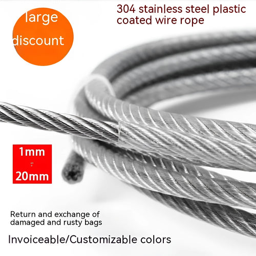 304 stainless steel security cable with double twist multi-strand construction showing flexible coiled form