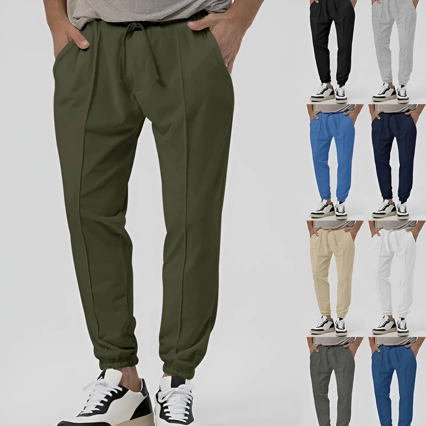 Men's casual track sweatpants in straight-leg tapered design with cotton blend fabric