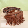 PU leather messenger bag with tassel pleats and retro styling in macaron-gray colour
