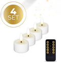Four white S4 LED tealight candles with flickering flame effect