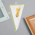 Triangle transparent plastic packaging bag with wire tie closure showing geometric shape